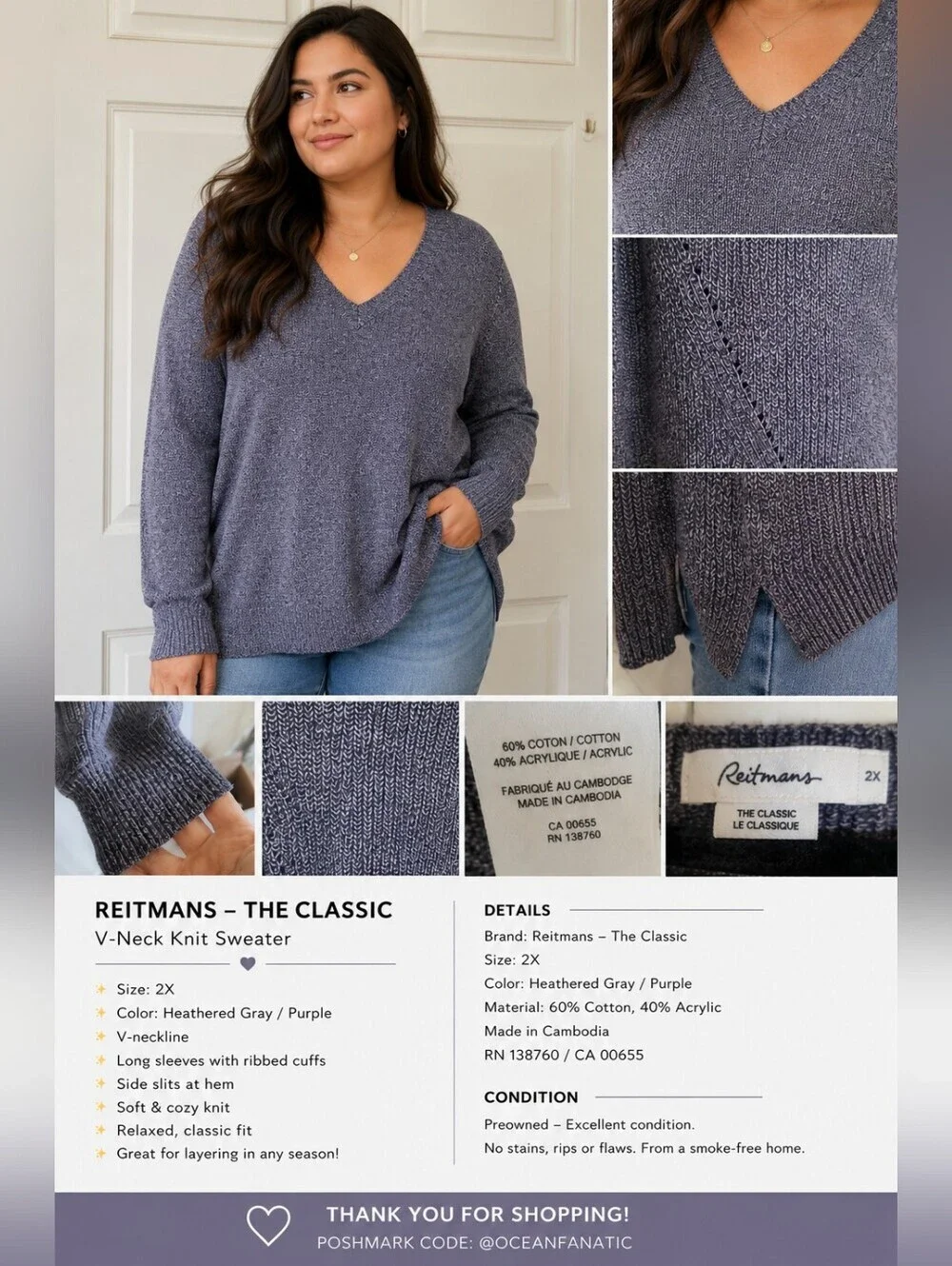 ✨ Reitmans “The Classic” V-Neck Knit Sweater -Size 2x ✨ - Picture 2 of 10
